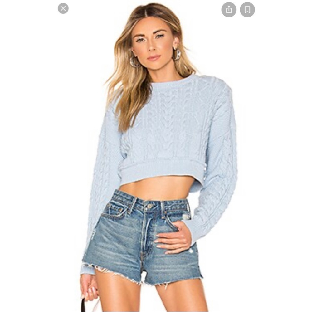 Re/Done Cable Knit Sweater Cropped Bright Blue Small or XS